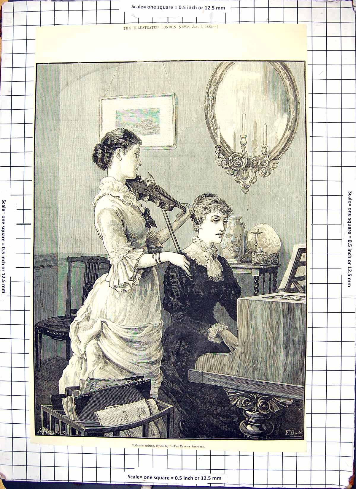 Antique Print Women Violin Piano Playing Musical Instruments Shepherd 1883 19th
