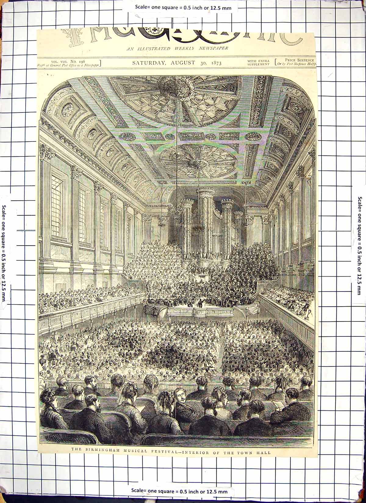 Old 1873 Interior Birmingham Musical Festival Town Hall Entertainment Victorian