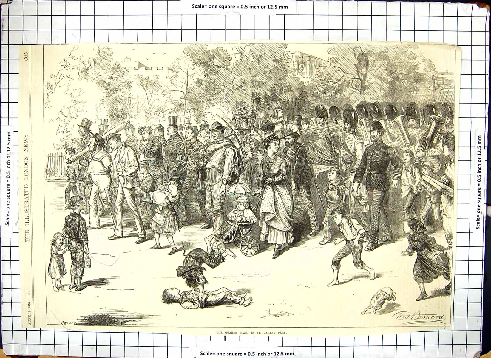 Old Print 1870 Scene Guards Music Band James'S Park Entertainment Barnard 19th