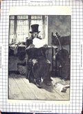 Original Old Antique Print 1886 Man Reading Paper Musical Instrument Rickelt