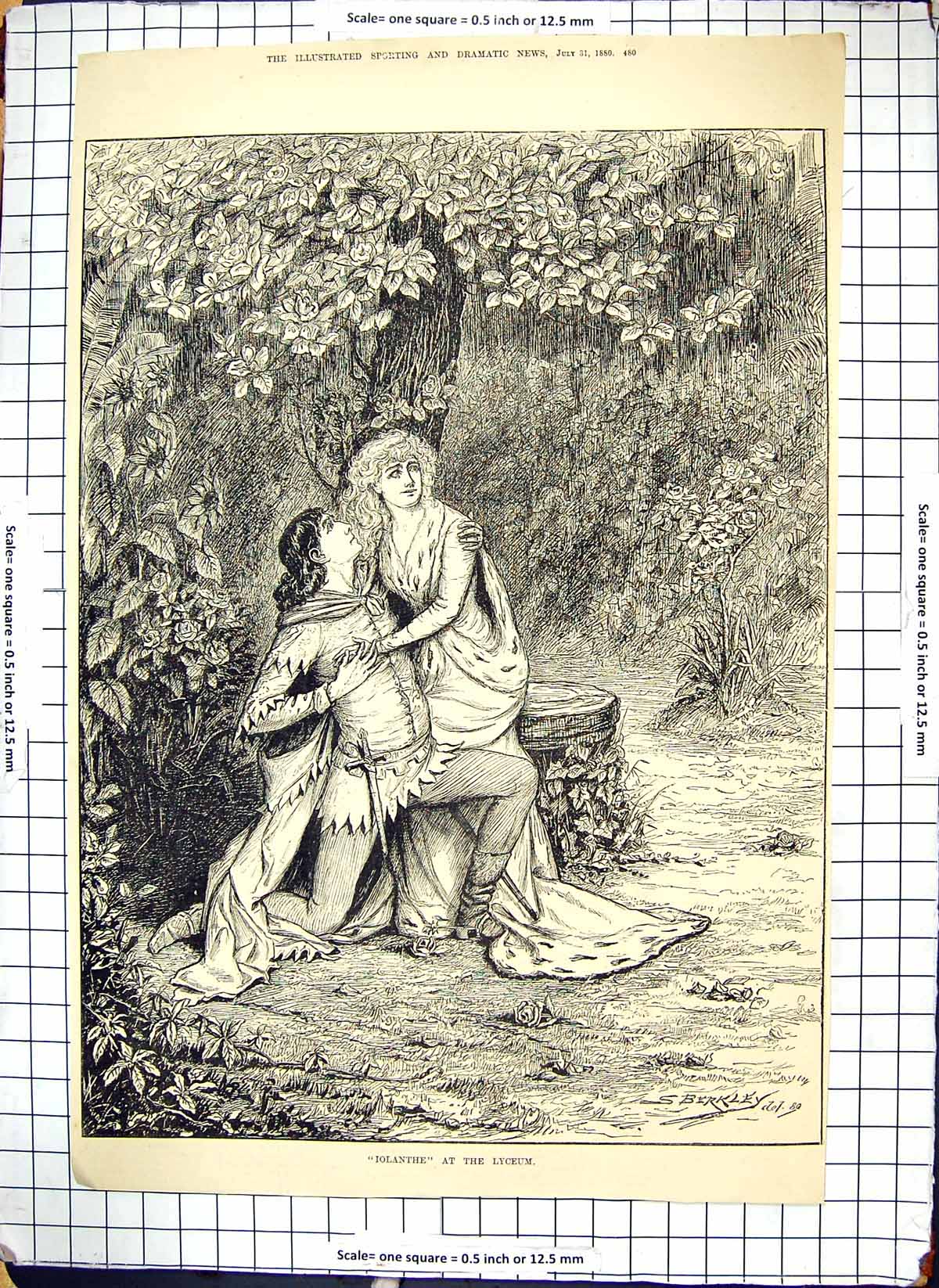 Original Old Antique Print 1880 Romantic Scene Iolanthe Lyceum Theatre Berkley