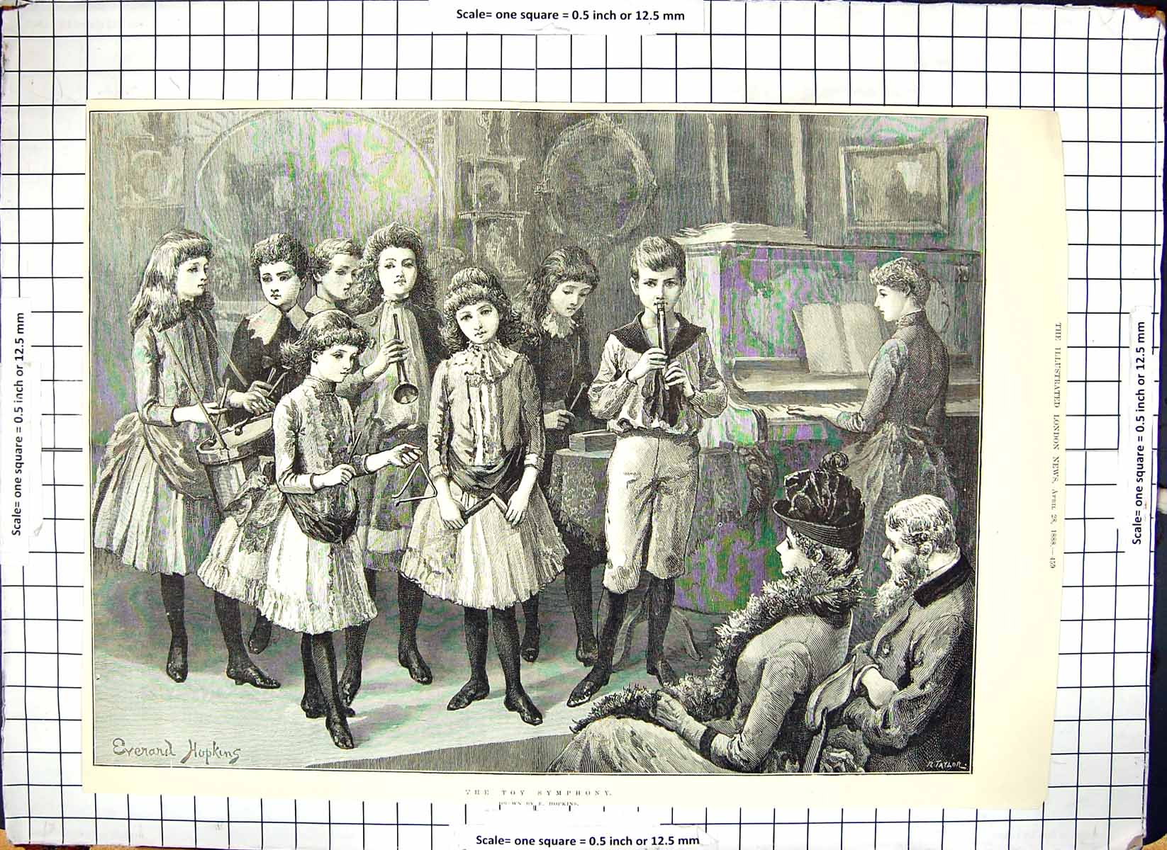 Antique Print 1888 Toy Symphony Children Musical Instruments Entertainment 19th