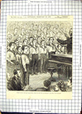 Antique Old Print 1873 Mars Training Ship Boys Concert Piano Music Northfleet