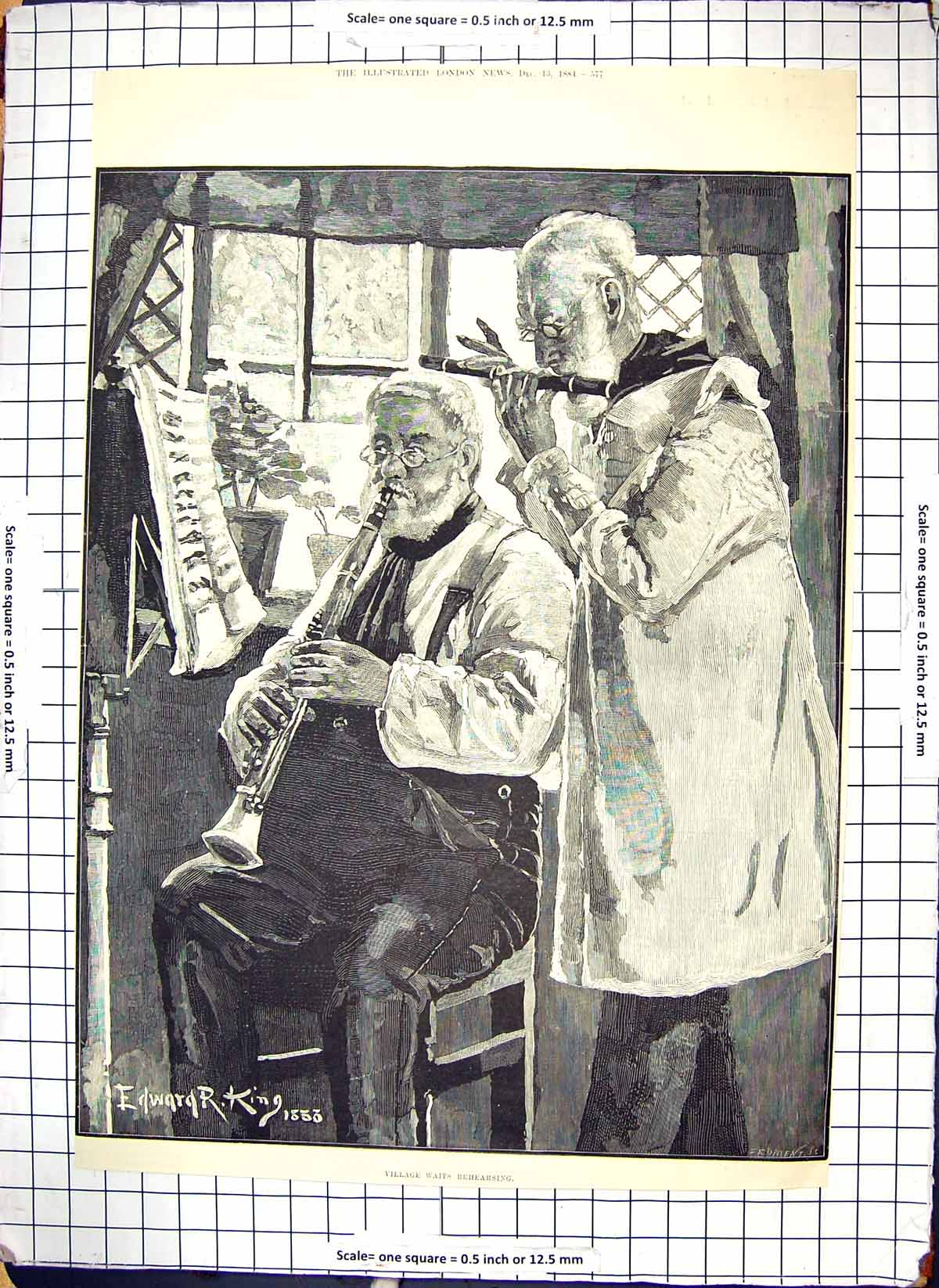 Old 1884 Village Waits Rehearsing Musical Instruments Men Edward King Victorian