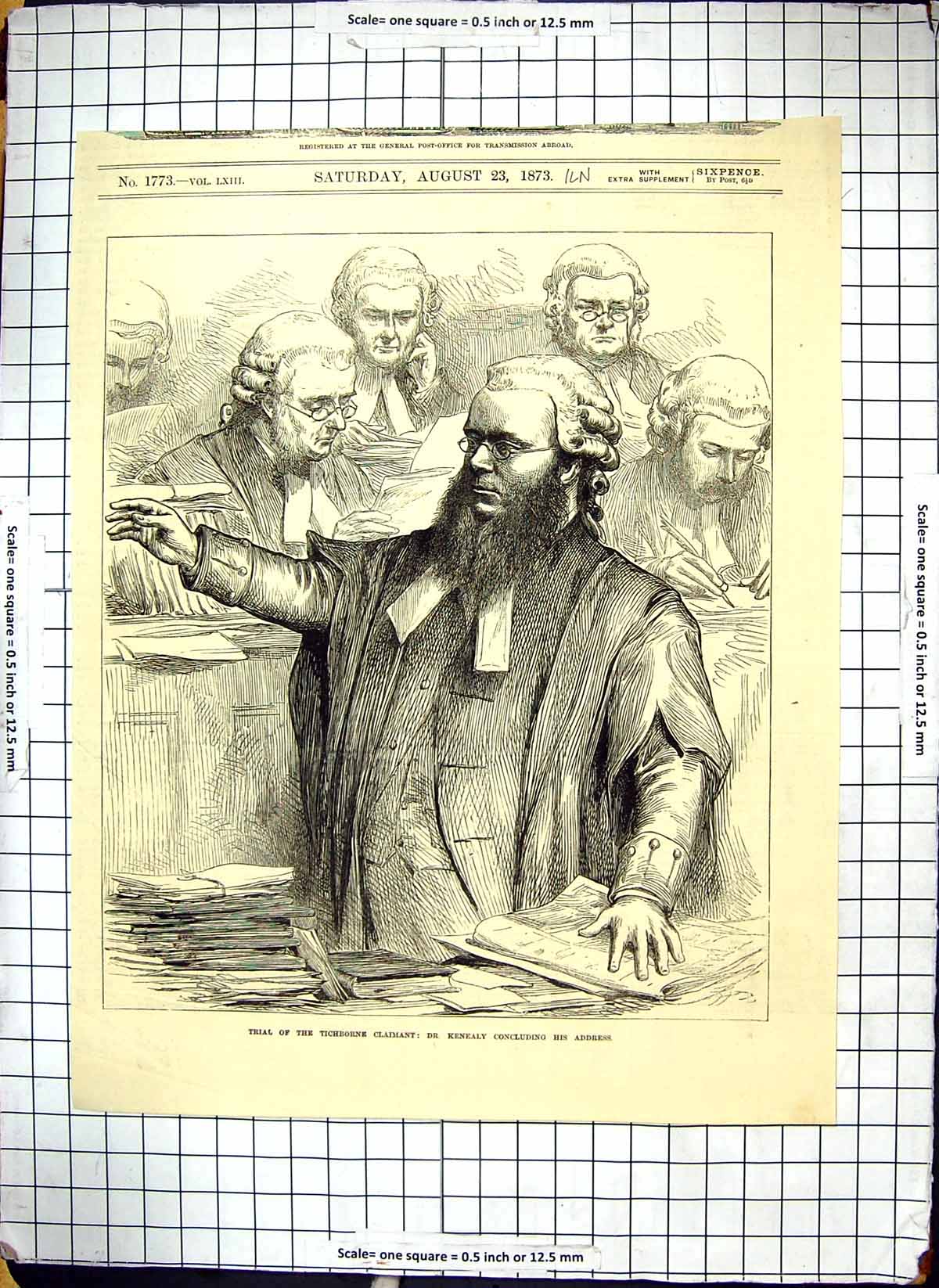 Antique Print Tichborne Claimant Trial Dr. Kenealy Bearded Man Judges 1873 19th