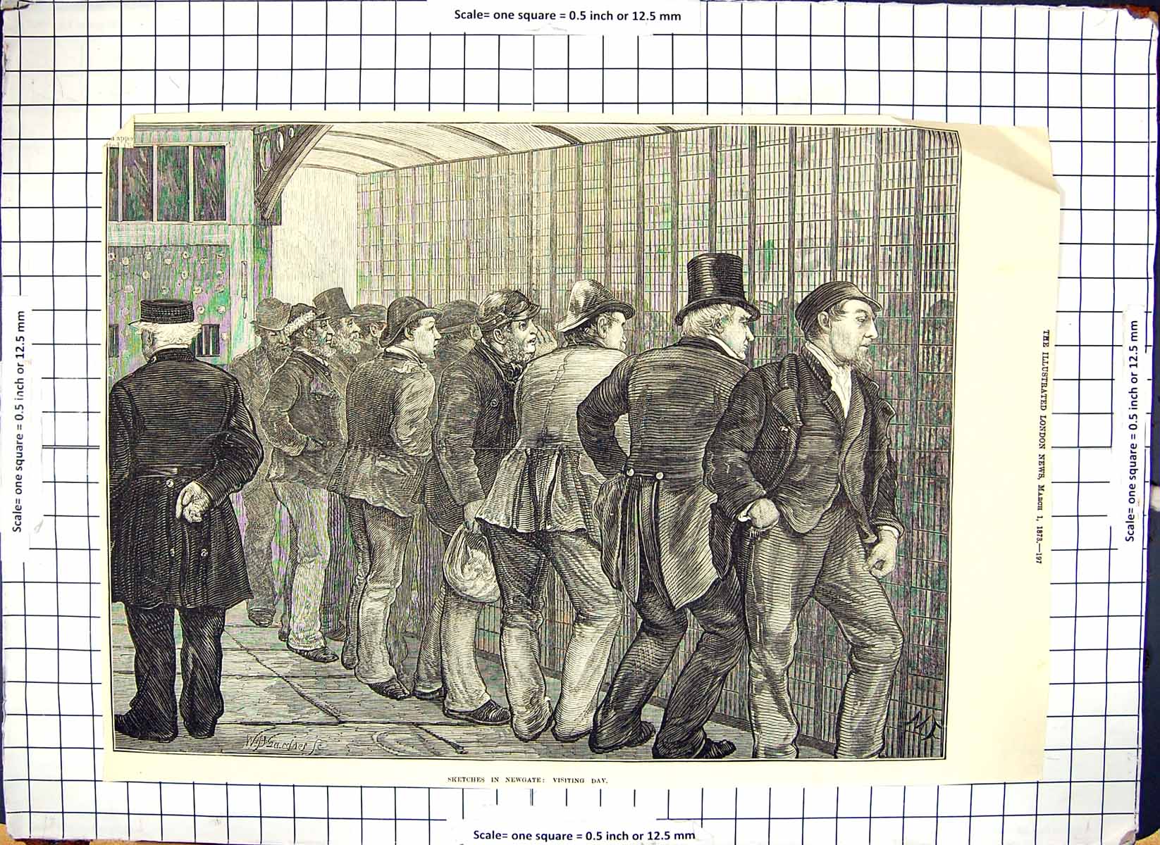 Original Old Antique Print 1873 Newgate Prison Sketches Visiting Day Men London