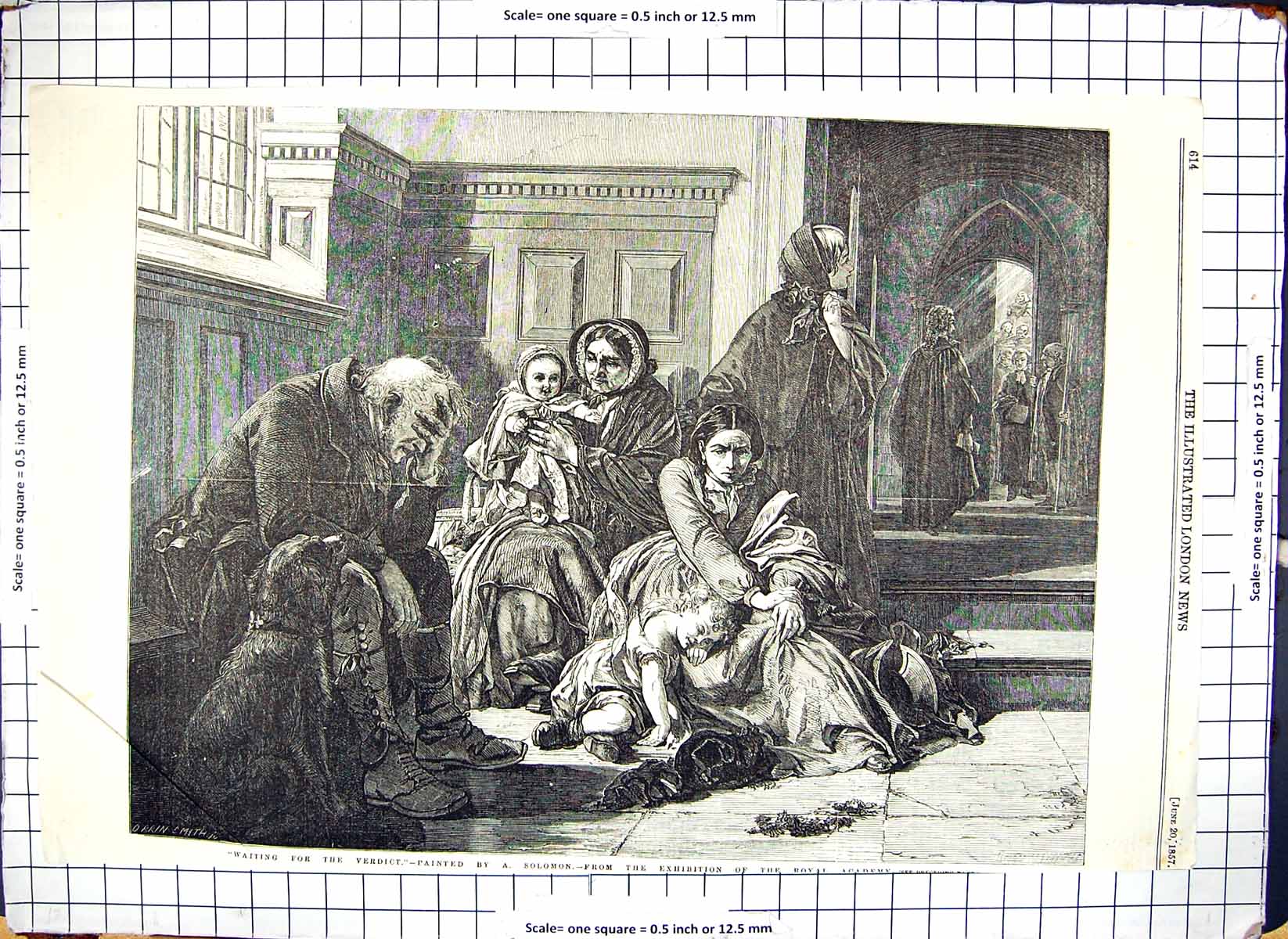 Antique Old Print Waiting For Verdict Solomon Royal Academy Exhibition 1857