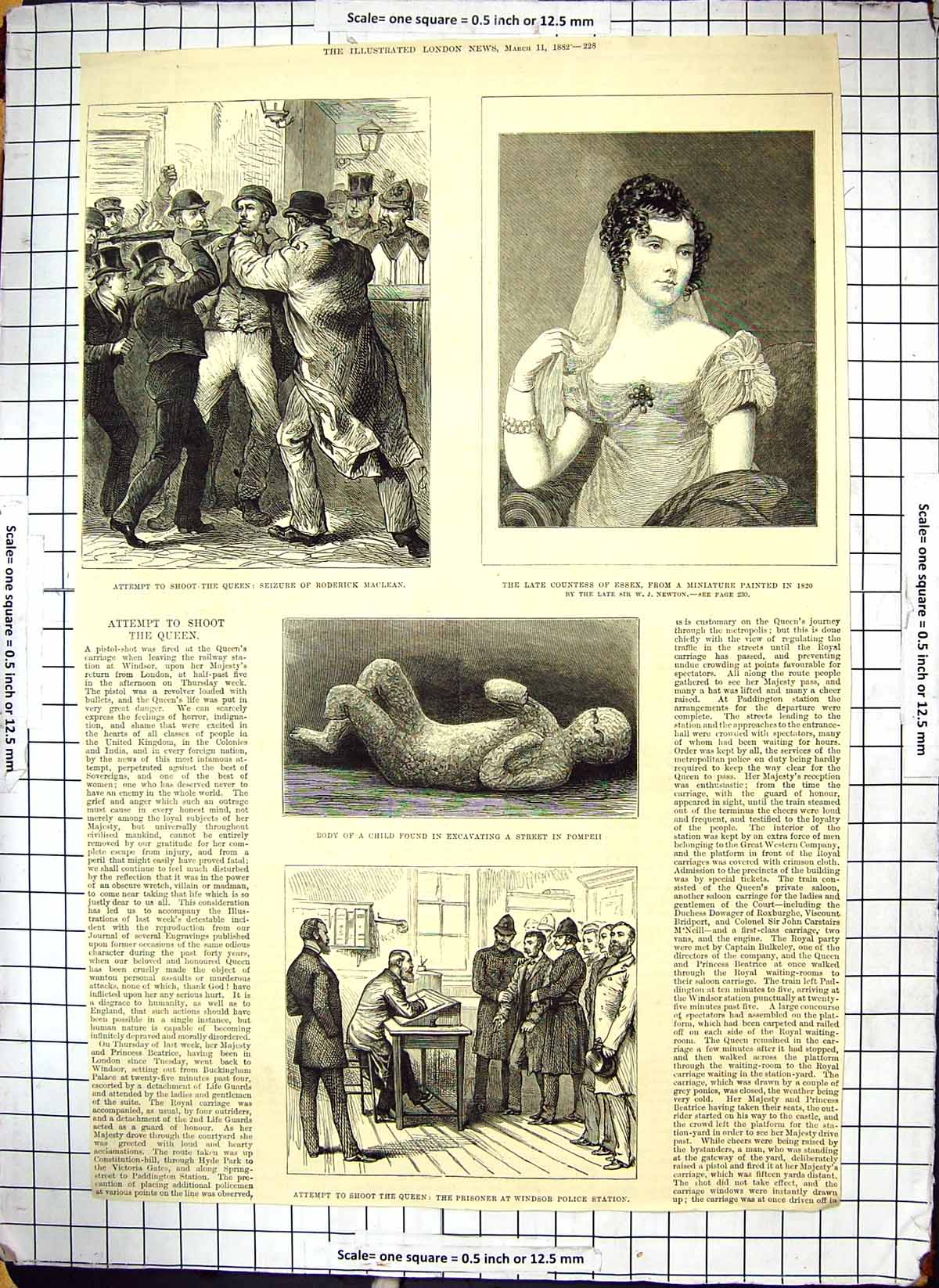 Old Print Roderick Maclean Shoot Queen Essex Countess Child Pompeii 1882 19th