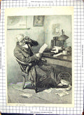 Old Antique Print 1883 Where The Missive Went Man Sitting Reading Indoors 19th