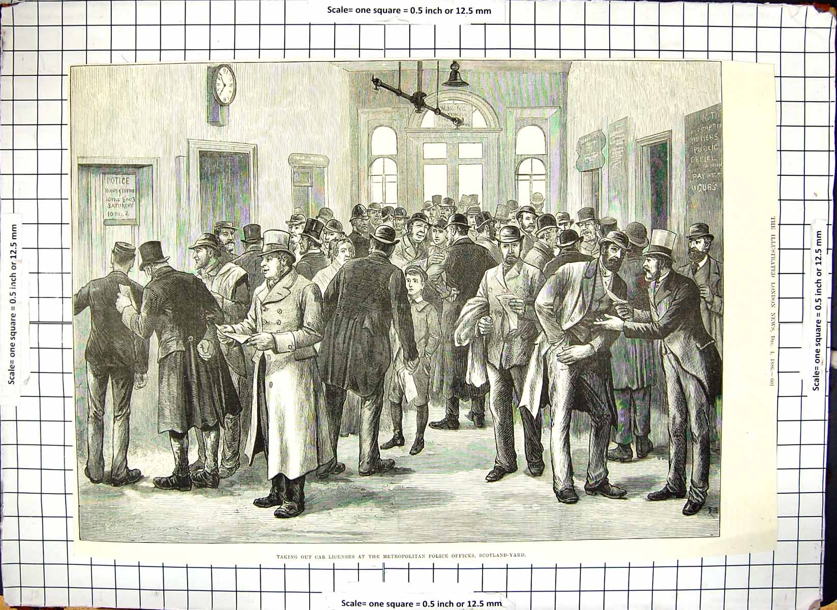 Antique Old Print Metropolitan Police Offices Scotland-Yard Cab Licenses 1886