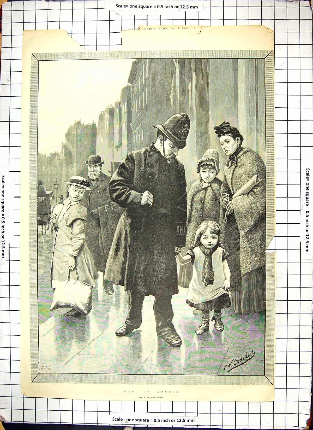Original Old Antique Print Little Girl Lost In London Couldery Policeman 1888