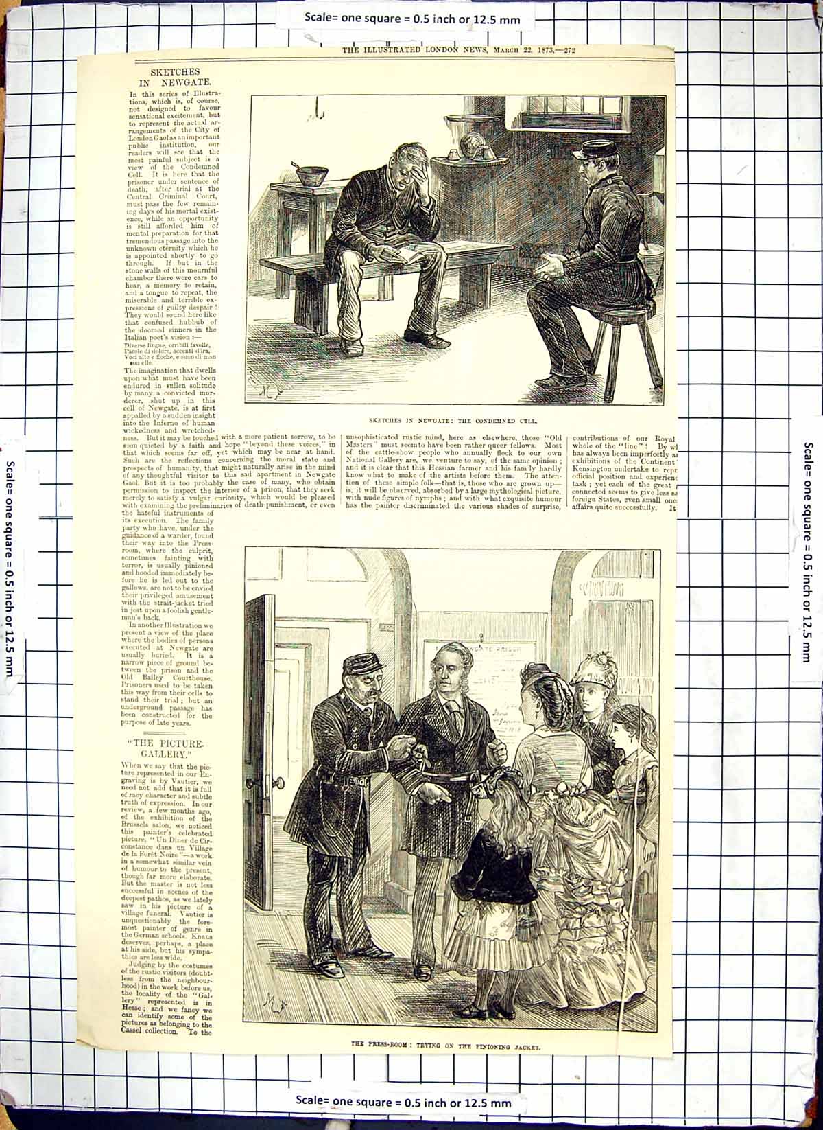 Old Print Condemned Cell Newgate Prison Press-Room Pinioning Jacket 1873 19th