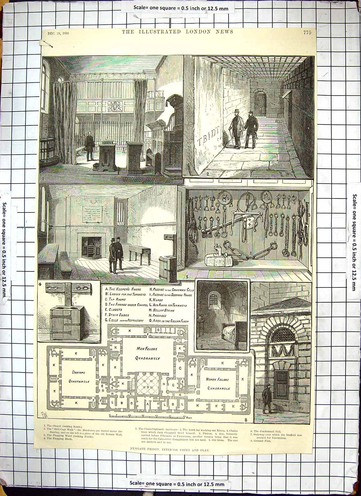 Old Newgate Prison Interior Views Plan Chapel Flogging Condemned 1888 Victorian