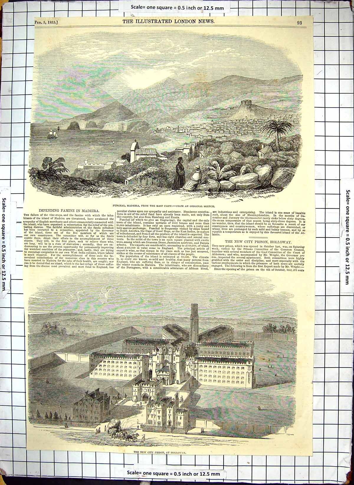 Old Funchal Madeira From East Cliff Famine Holloway City Prison 1853 Victorian
