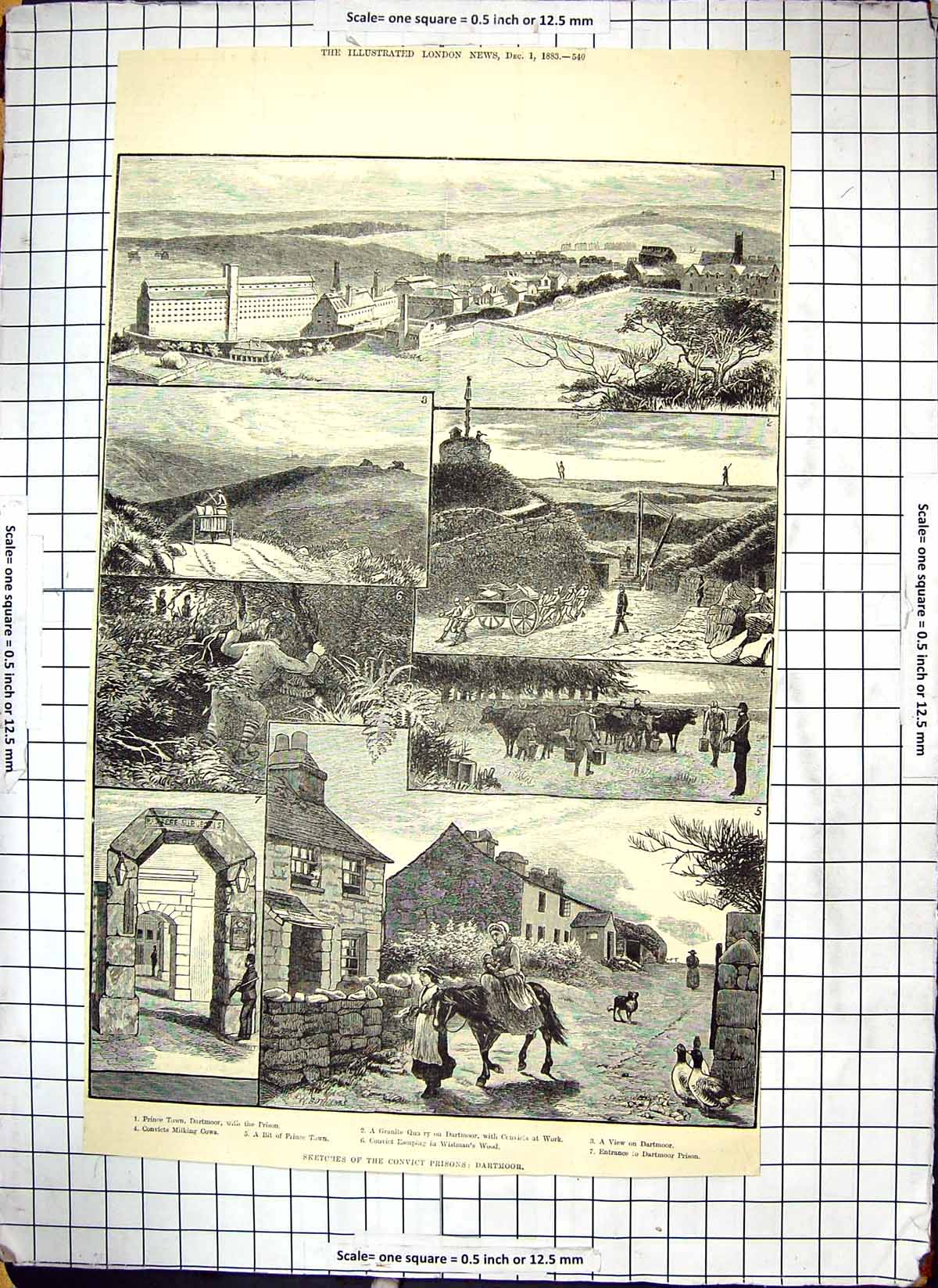 Antique Old Print Dartmoor Convict Prisons Sketches Prince Town Escaping 1883