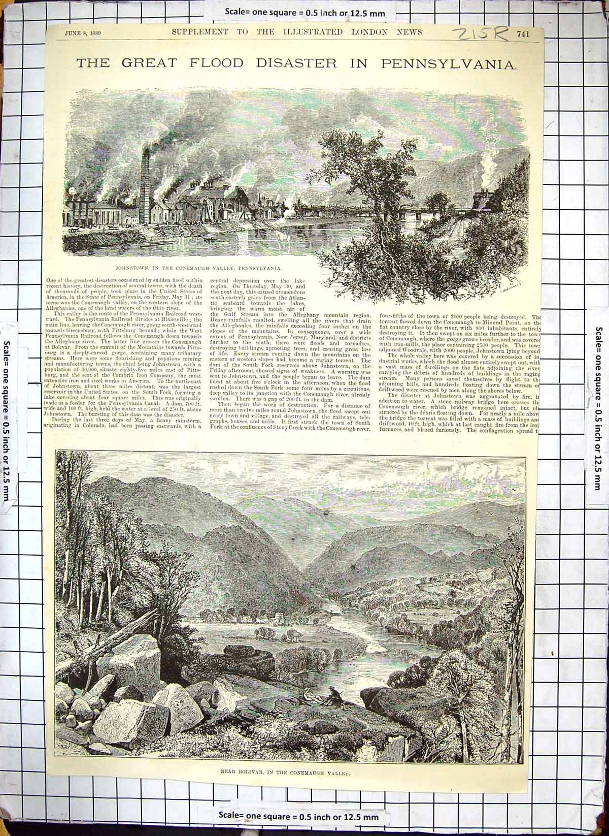 Antique Print Conemaugh Viaduct Valley Pack Saddle Pennsylvania Flood 1889