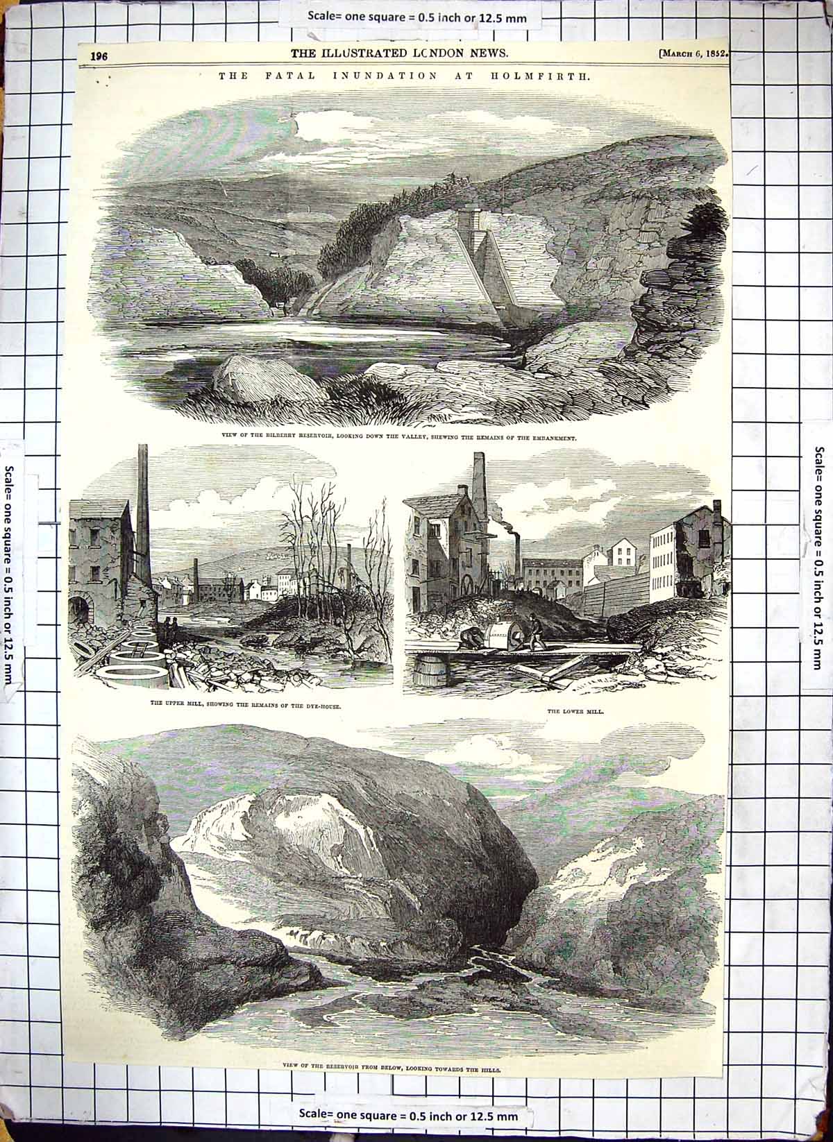 Old Holmfirth Inundation Bilberry Reservoir Dye House Mill Hills 1852 Victorian