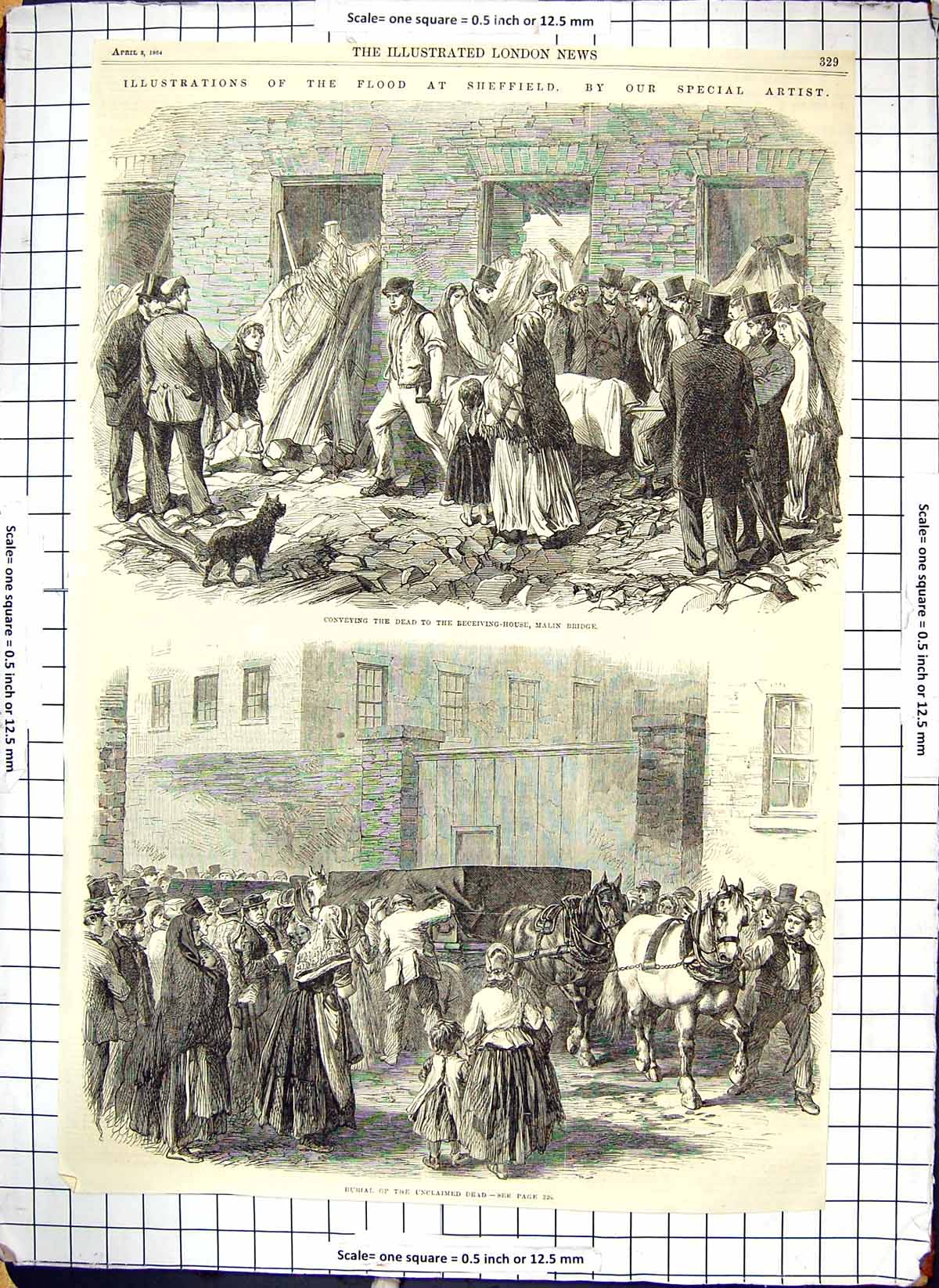 Old Sheffield Flood Malin Bridge Conveying Burial Unclaimed Dead 1864 Victorian