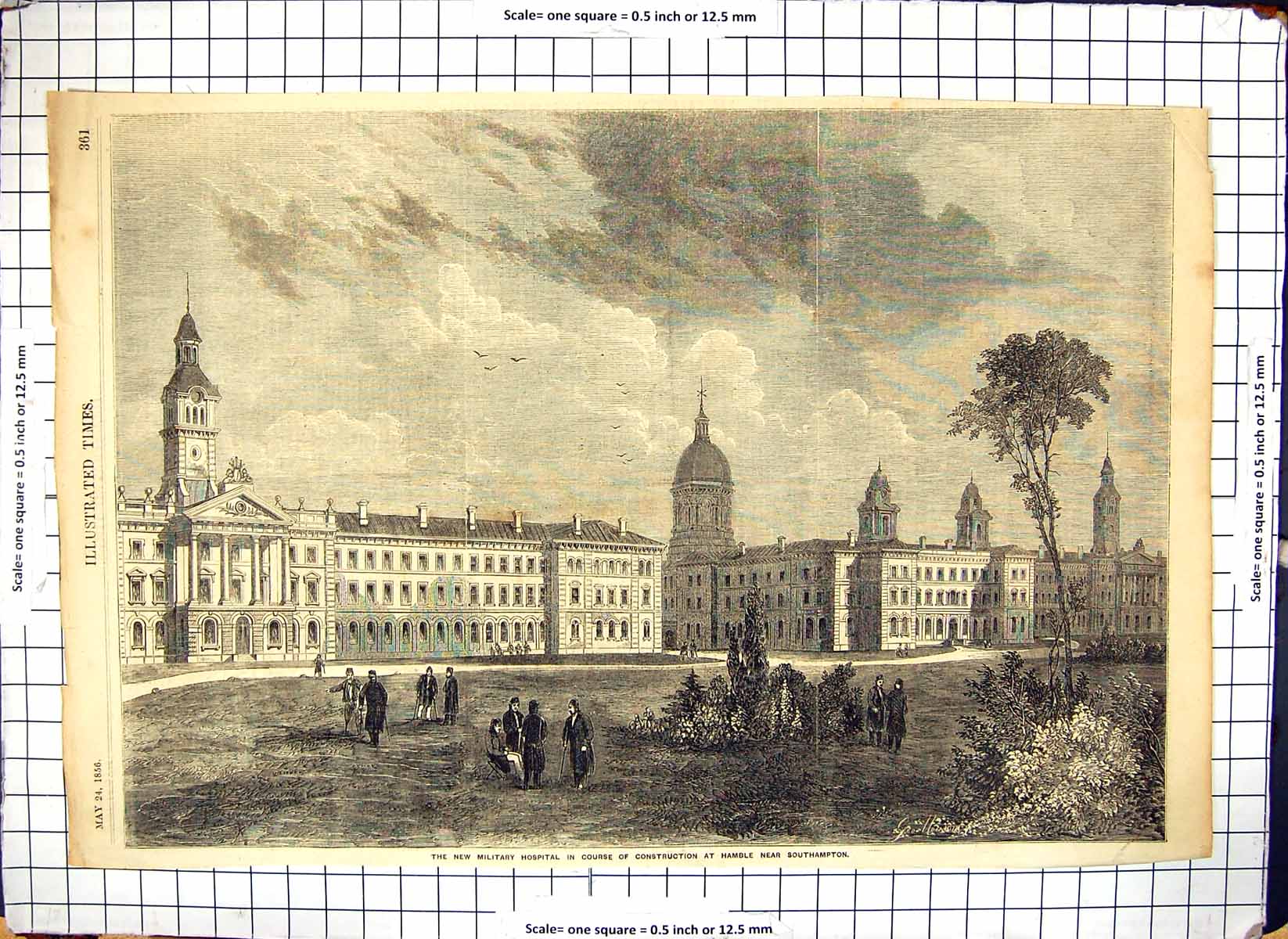 Antique Old Print Military Hospital Construction At Hamble Southampton 1856