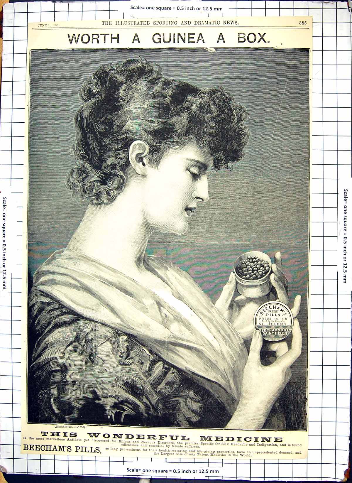 Old Print Advertisement Beecham'S Pills Saint Helens Patent Medicine 1889 19th