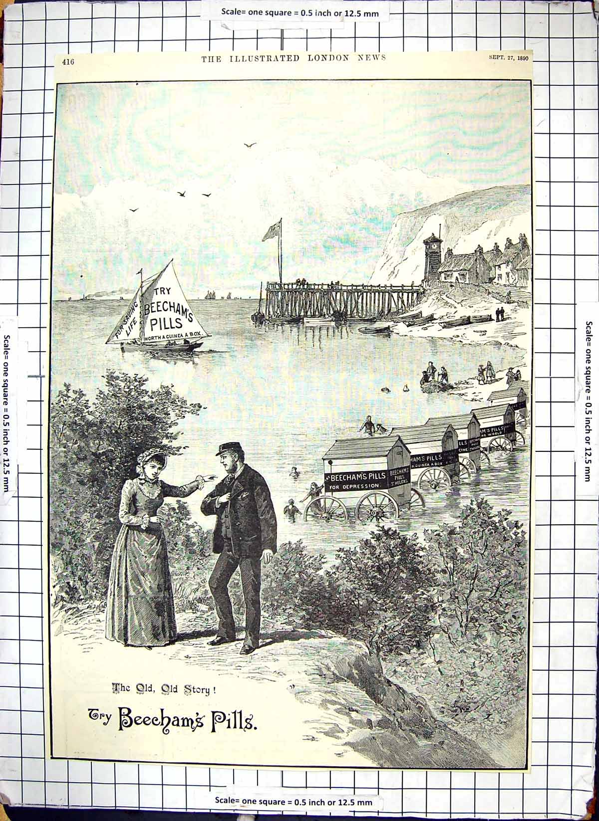 Old Print Advertisement Beecham'S Pills Saint Helens Patent Medicine 1890 19th
