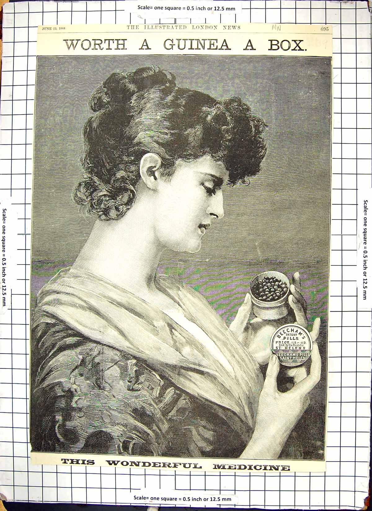 Old Print Advertisement Beecham'S Pills Saint Helens Patent Medicine 1888 19th