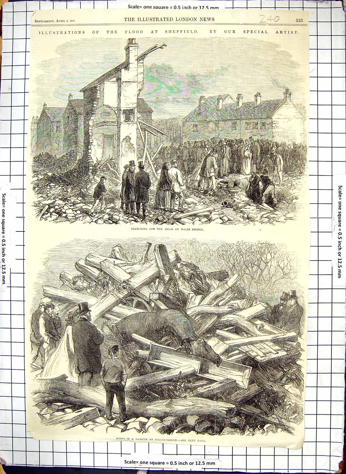 Old Sheffield Flood Malin Bridge Dead Hillsborough Garden Scene 1864 Victorian