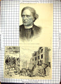 Old Print Bradford Factory Fallen Chimney Dead Canterbury Archbishop 1883 19th