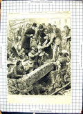 Antique Old Print Bradford Factory Chimney Fall Rescue Boy David Brewer 1883