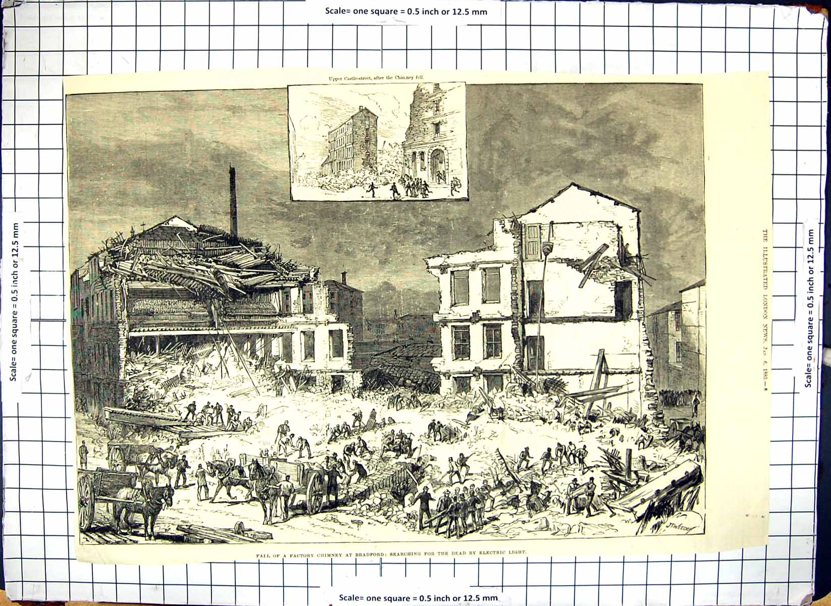 Old Fall Bradford Factory Chimney Electric Light Searching Dead 1883 Victorian