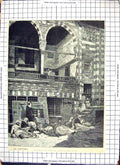 Original Old Antique Print 1883 Egypt Cholera House Courtyard Scene Montbard