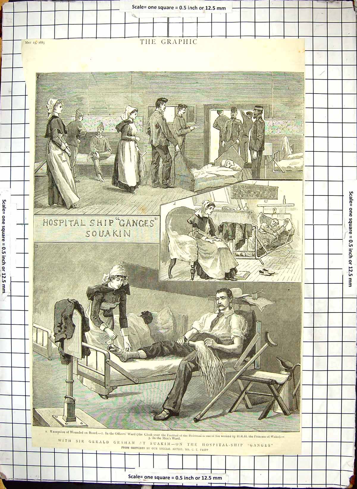 Antique Print Suakim Hospital-Ship Ganges Sir Gerald Graham Mens Ward 1885 19th