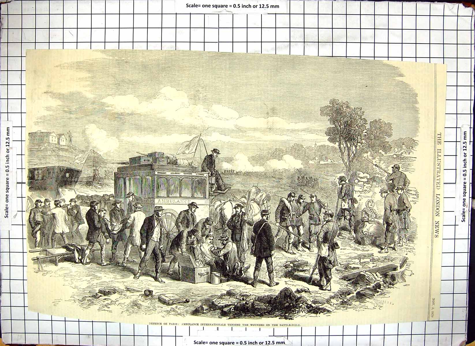 Old Paris Internationale Ambulance Tending Wounded Battle Field 1870 Victorian
