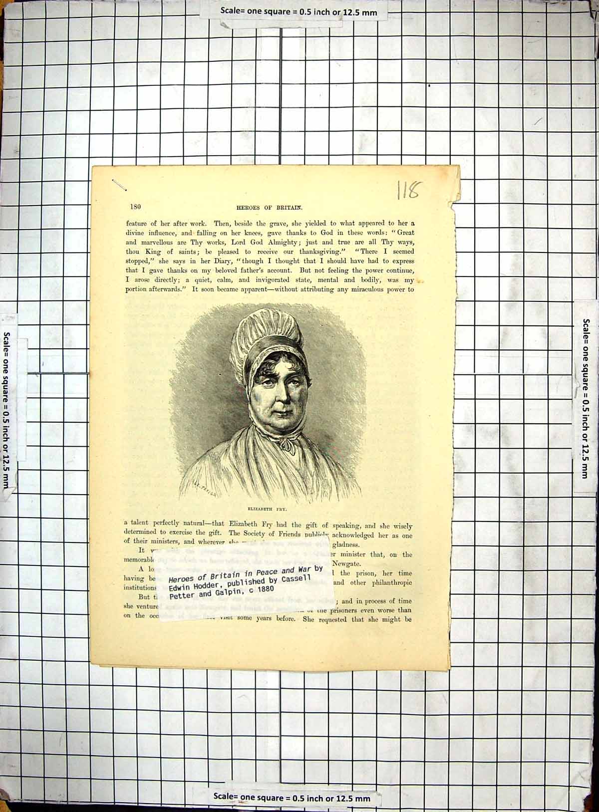 Original Old Antique Print Portrait Elizabeth Fry Anna Buxton Prisoners