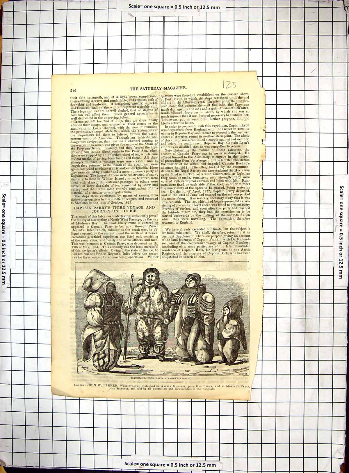 Original Old Antique Print Esquimaux Captain Parry Hudson Bay