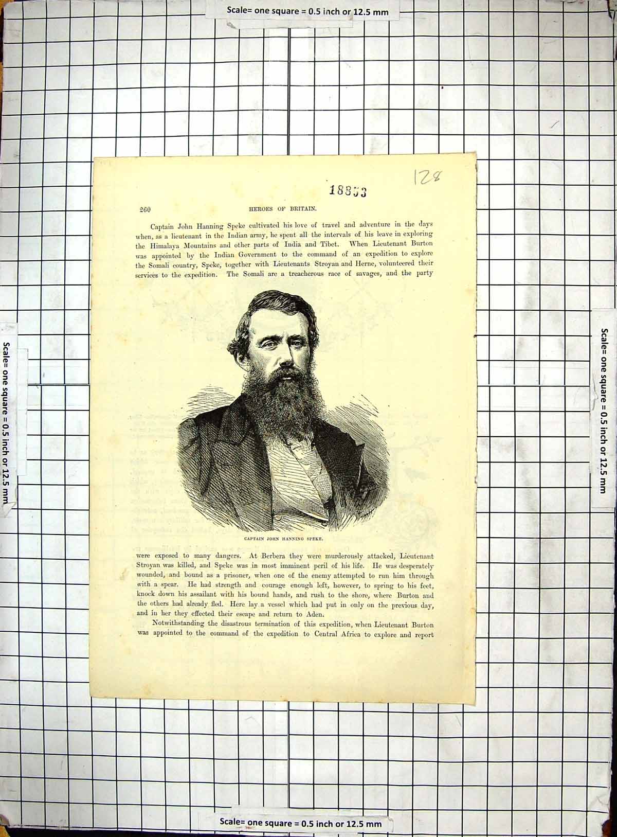Old Antique Print Captain John Hanning Speke Explorer Himalaya Mountains