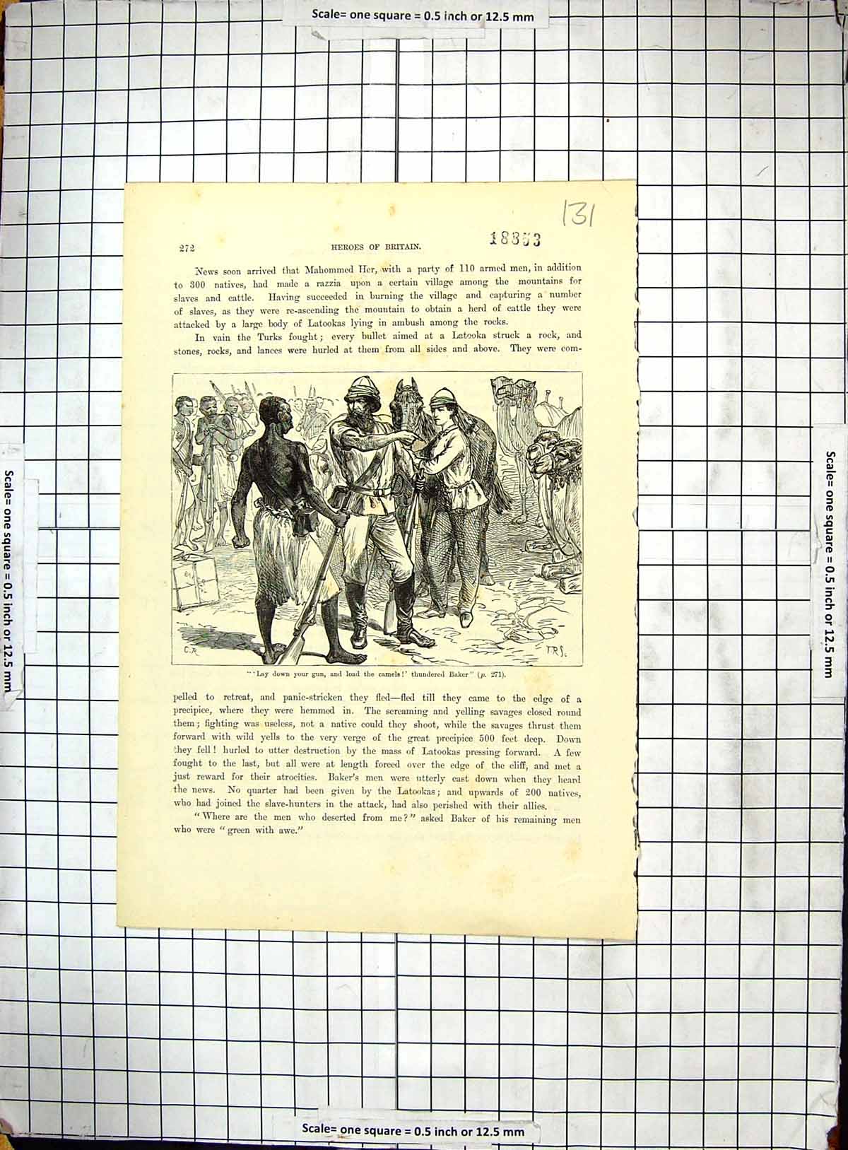 Original Old Antique Print Baker Gun Weapons Camel Natives Africa