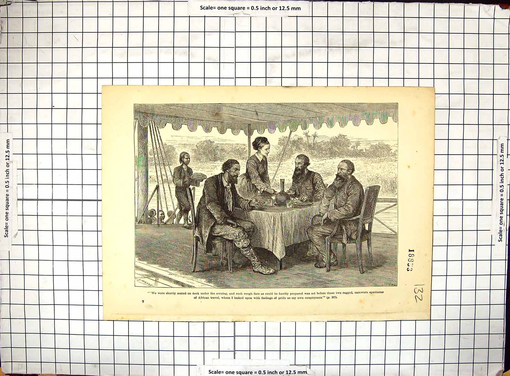 Old Antique Print Travel Africa English Men Resting Refreshments Natives