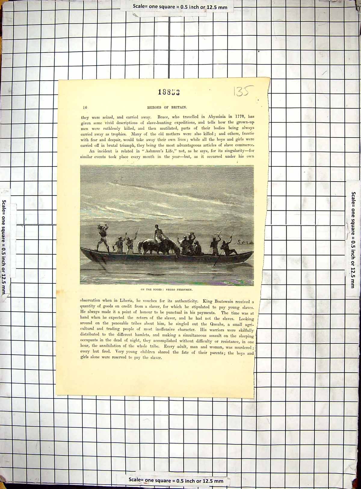 Old Antique Print Scene River Niger Africa Negro Ferrymen Boat Transport