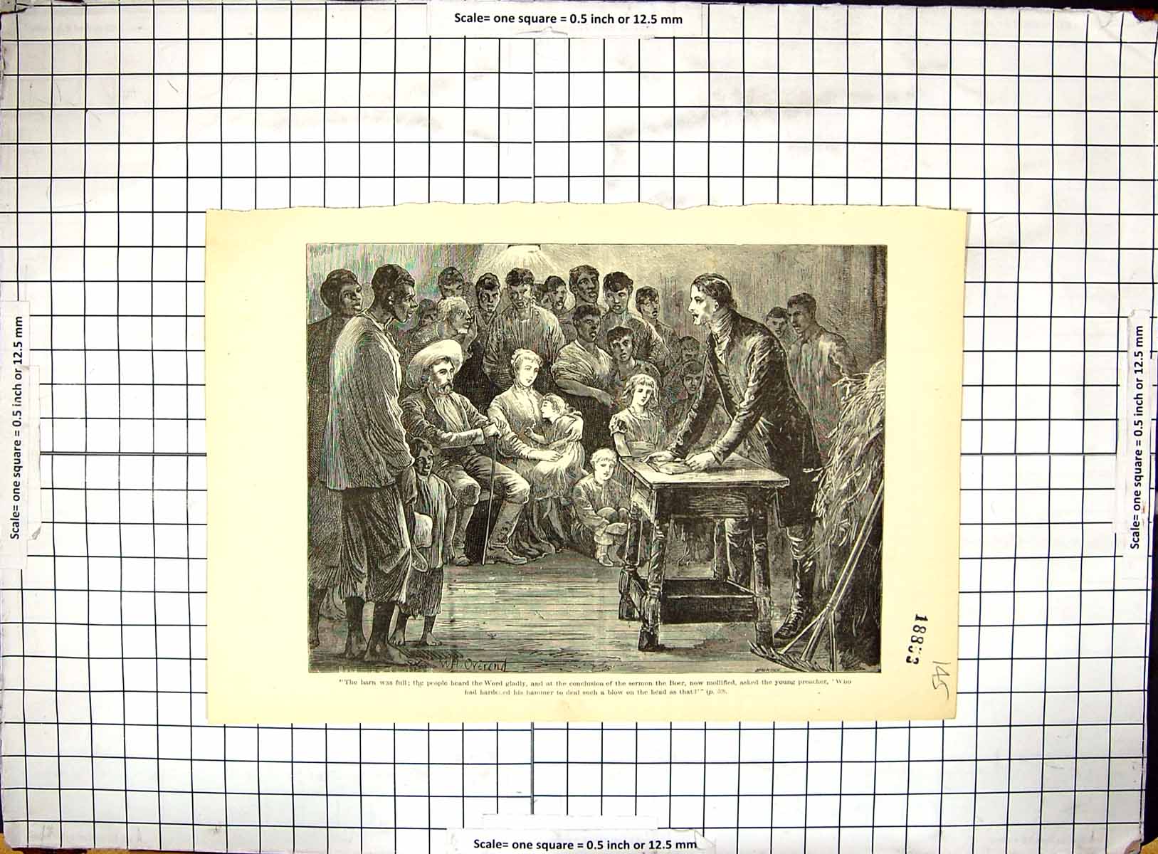 Original Old Antique Print Scene Service Sermon Boer Preacher Africa