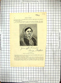Original Old Antique Print Portrait Autograph Mary Moffat Missionary Bechuanas