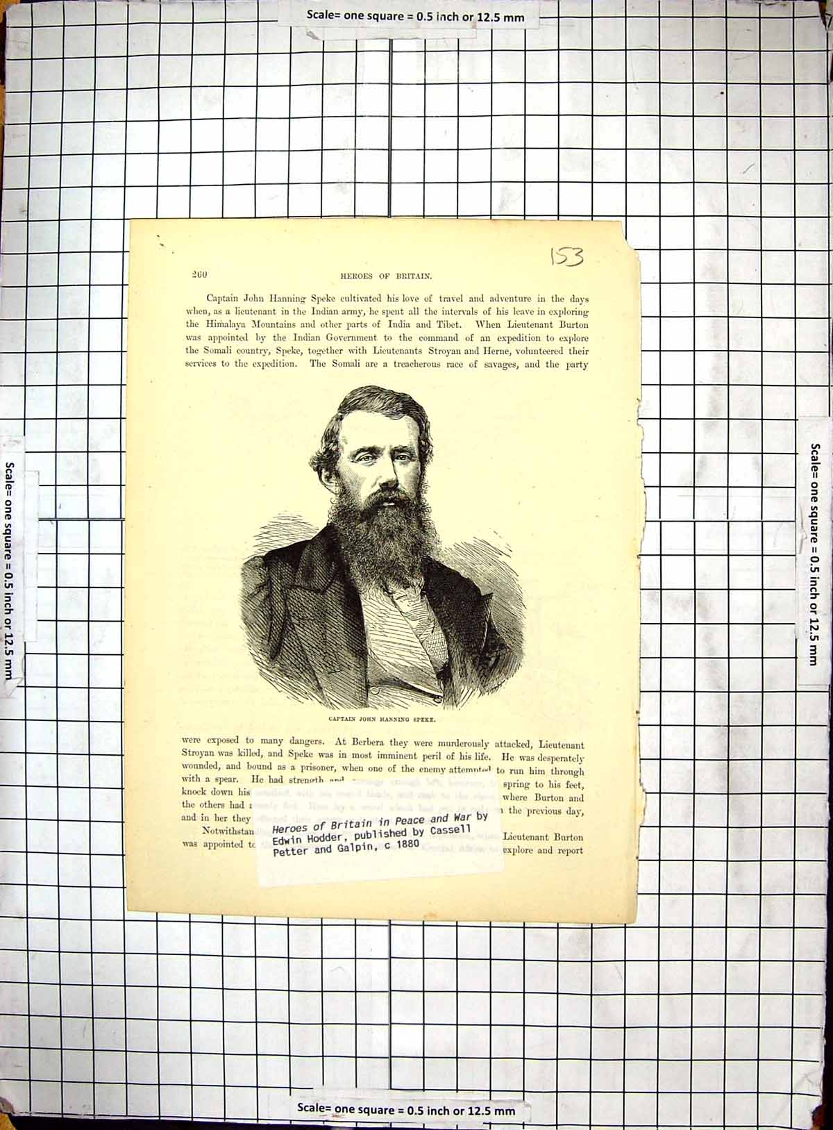 Original Old Antique Print Portrait Captain John Hanning Speke Explorer