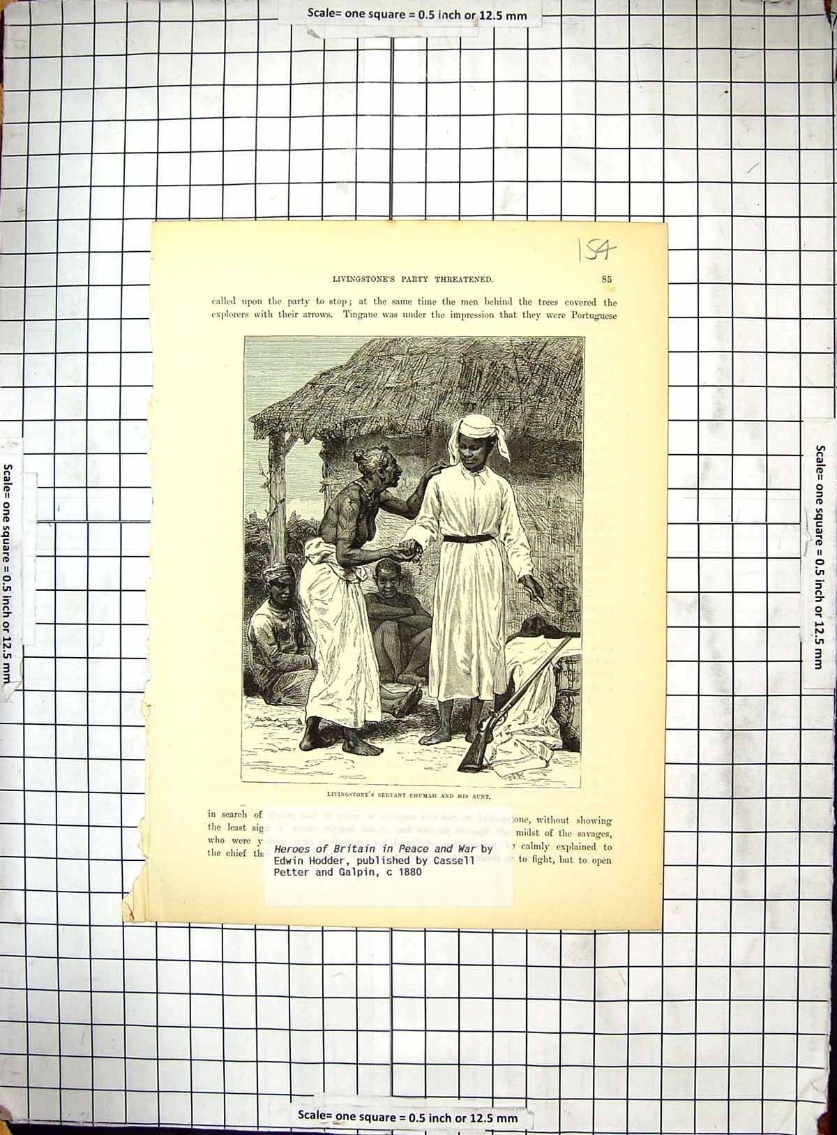 Original Old Antique Print Scene Livingstone Servant Chumah Aunt Africa