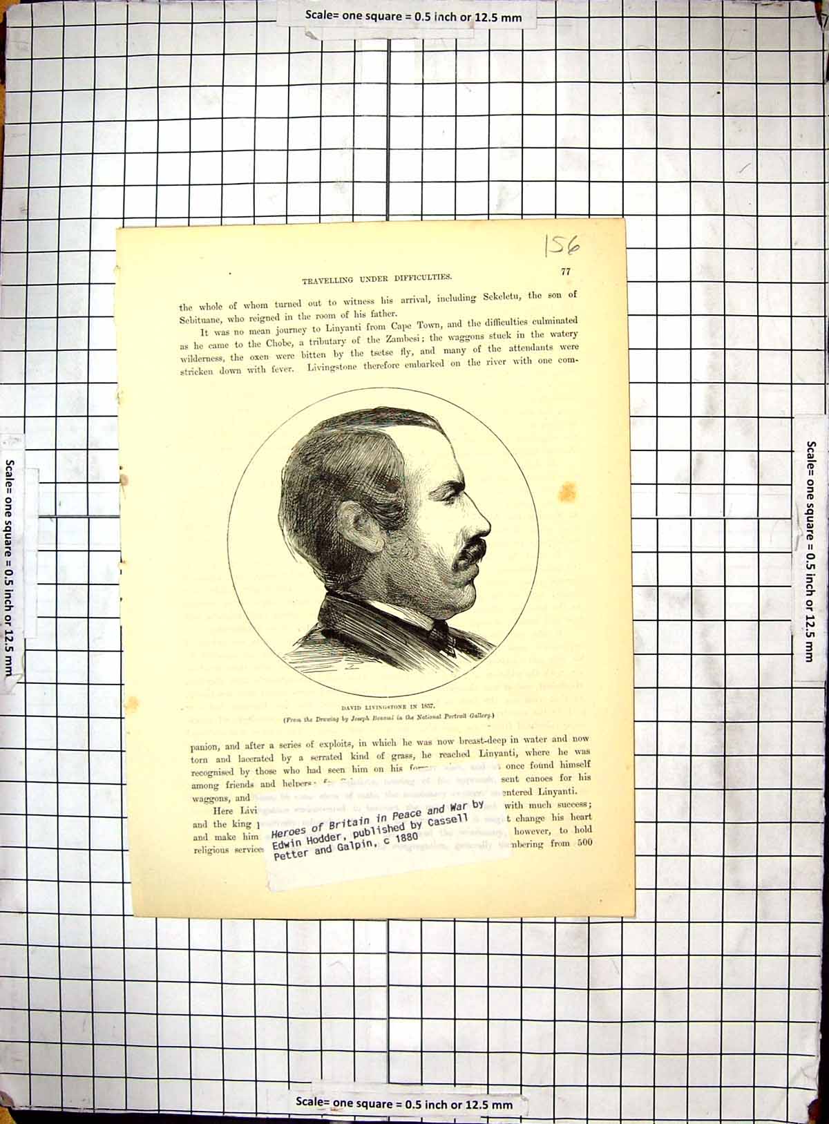 Original Old Antique Print Portrait David Livingstone Missionary Africa