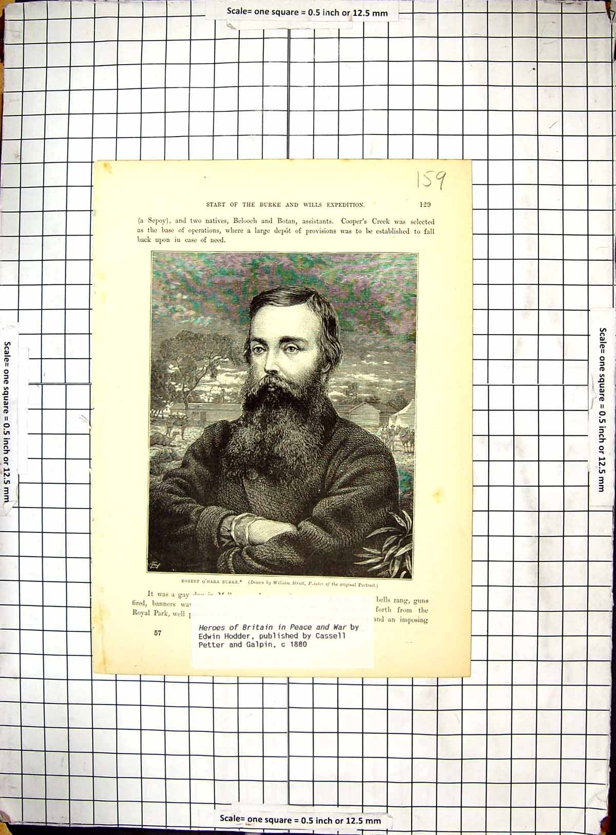 Original Old Antique Print Portrait Robert O'Hara Burke Expedition
