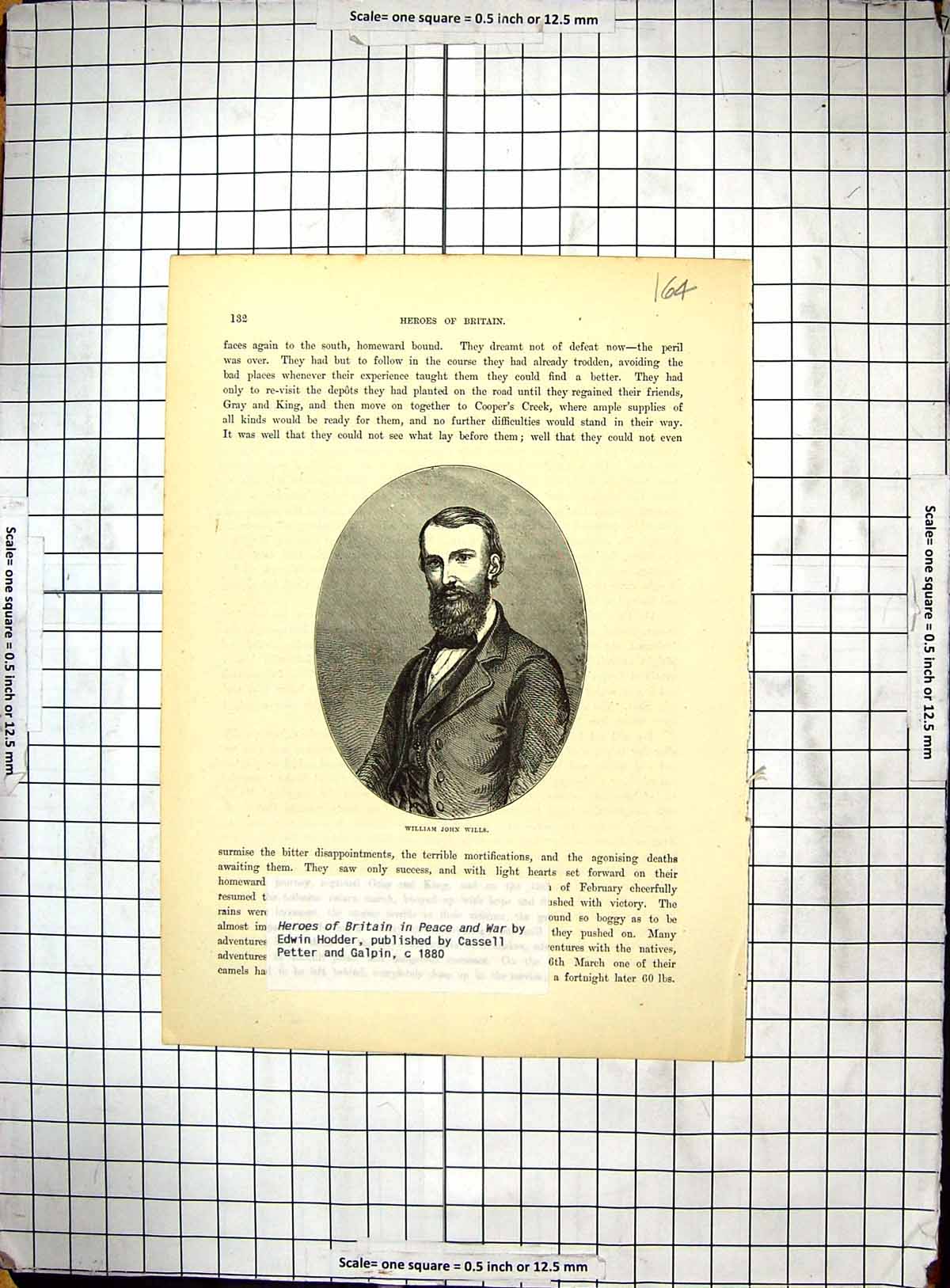 Original Old Antique Print Portrait William John Wills
