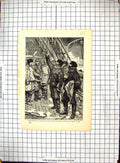 Original Old Antique Print Scene Victory Ship Arctic Ice Men