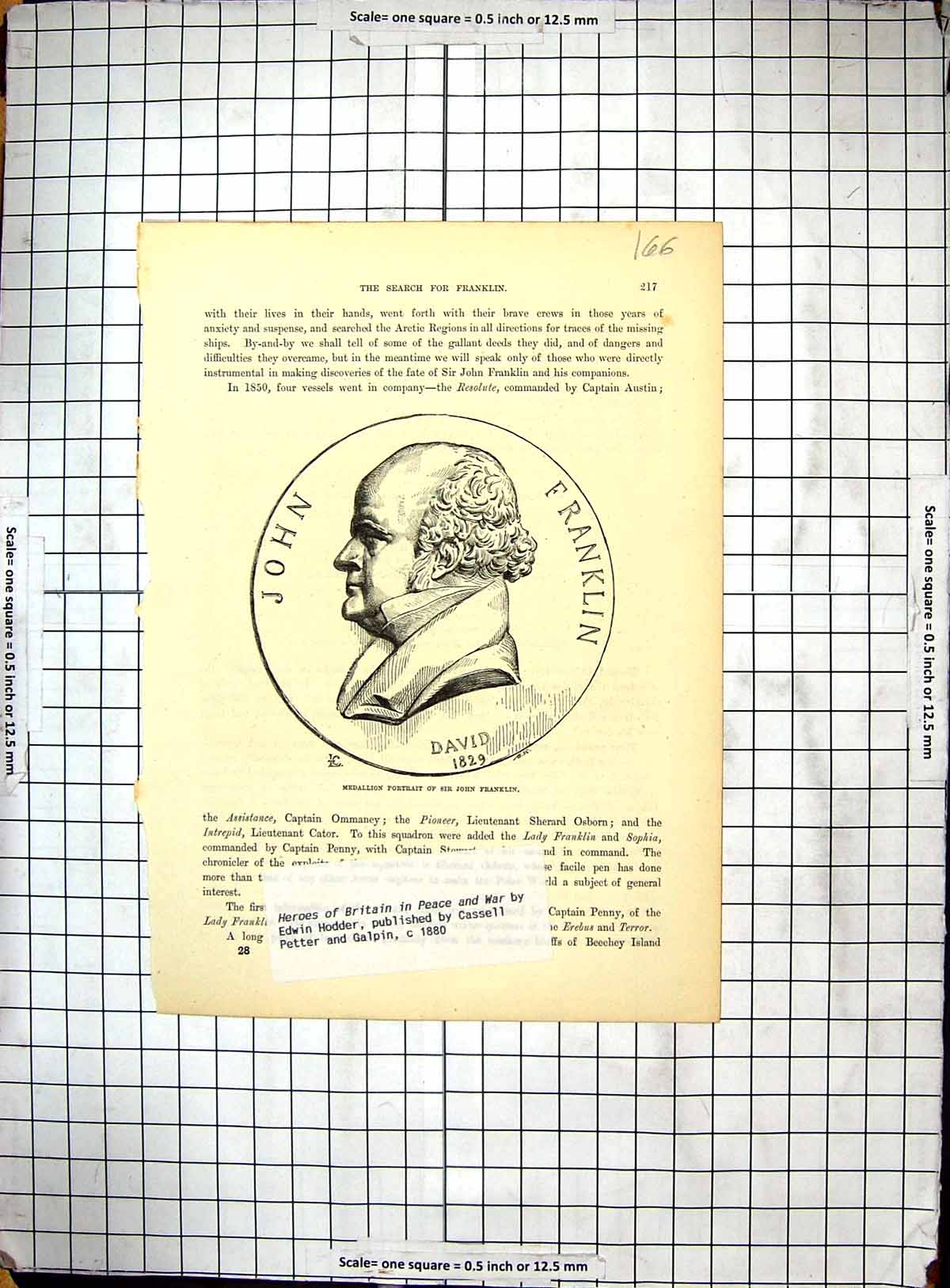 Original Old Antique Print Medallion Portrait Sir John Franklin