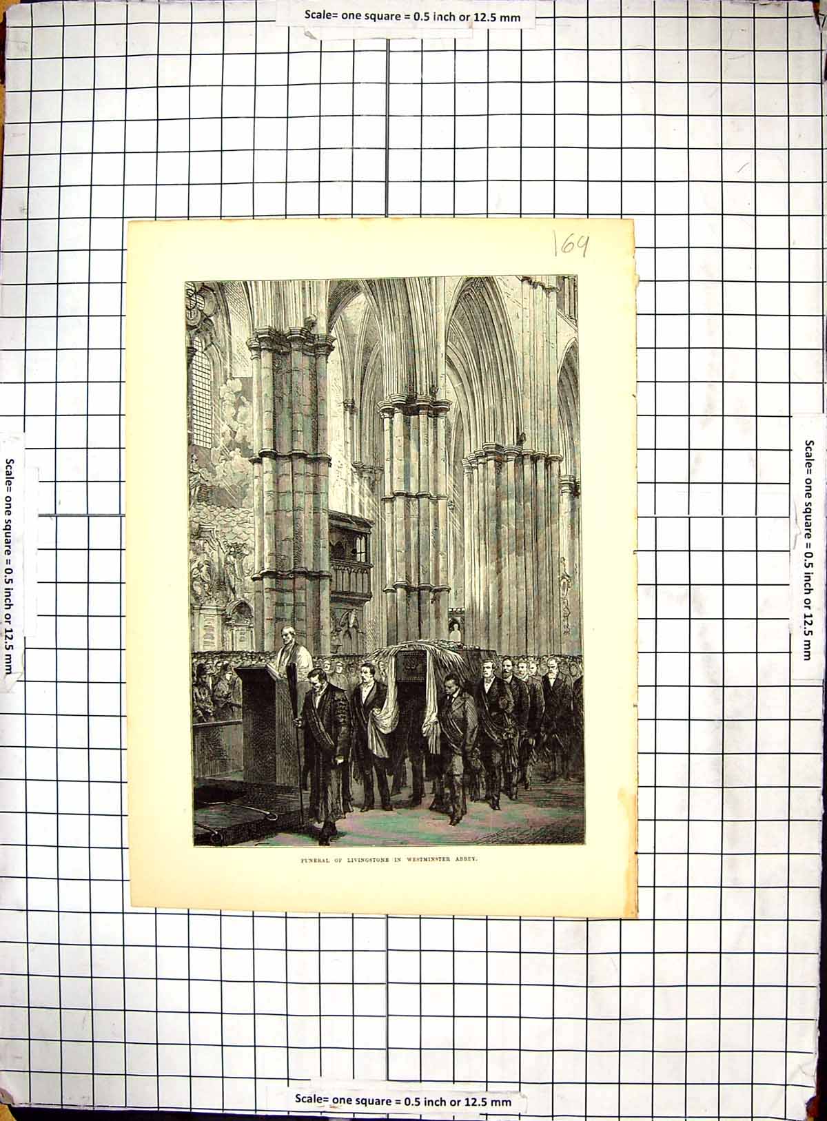 Original Old Antique Print Scene Funeral Livingstone Westminster Abbey