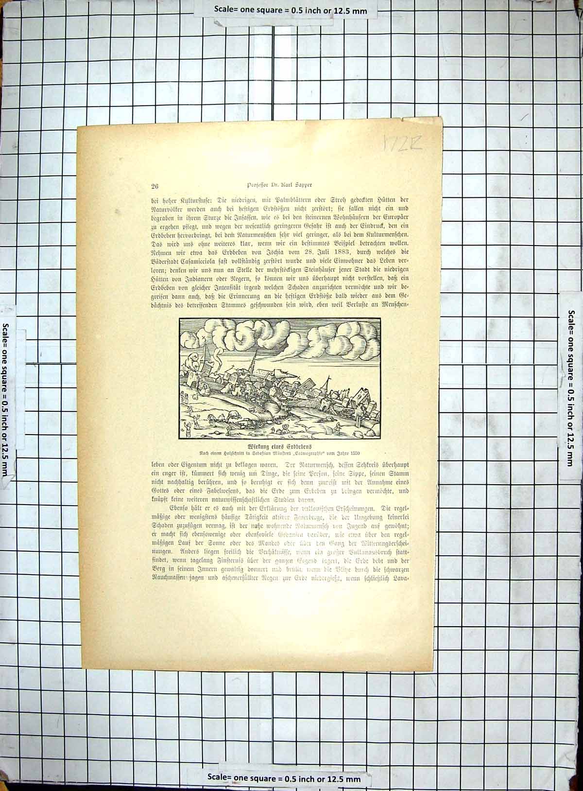 Original Old Antique Print Africa Storm Scene Lightening View Town Houses
